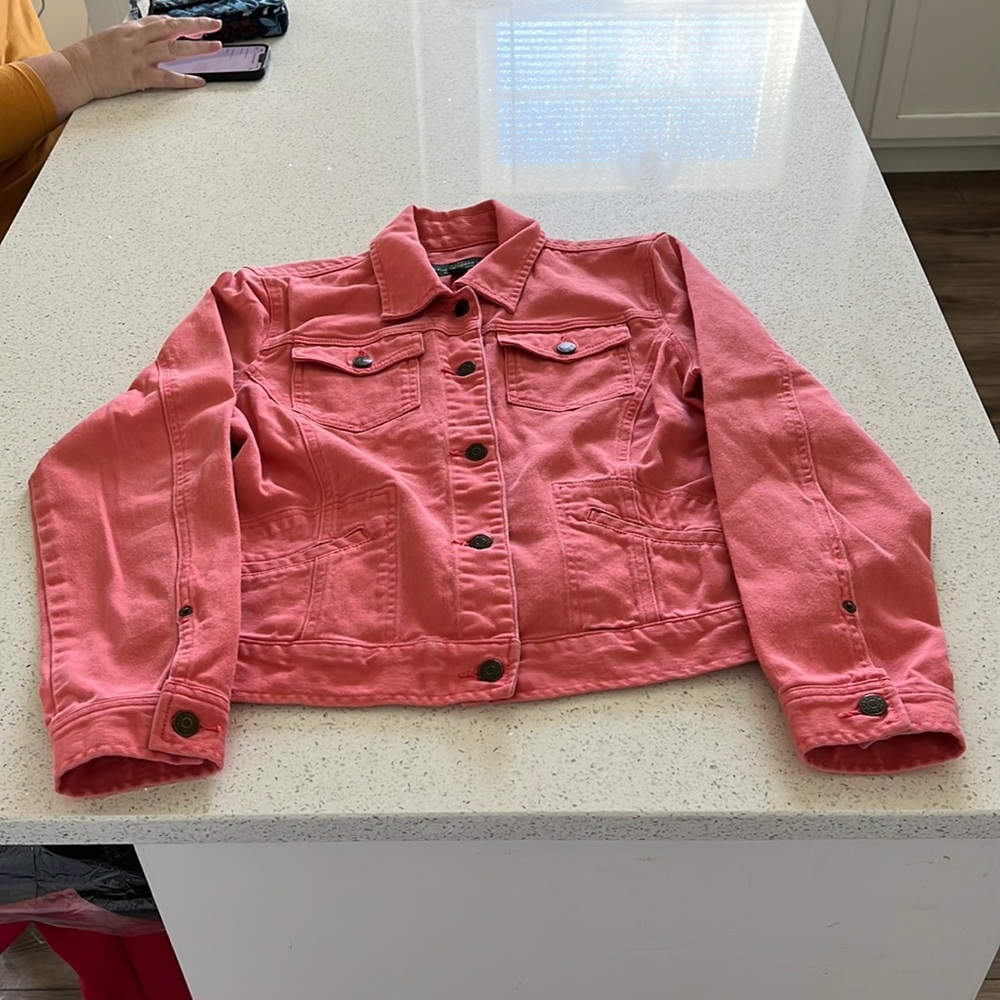Lauren Jeans Co. Ralph Lauren large salmon pink denim jacket